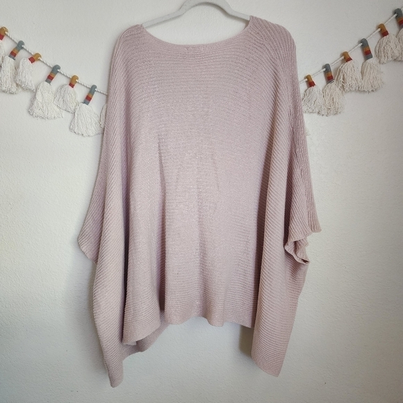 World Market Ribbed Knit Pink Overlay Poncho Top Lounge Casual Boho Minimalist - Picture 2 of 10